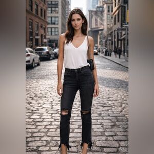 L’AGENCE High Rise Distressed Dark Grey Women Jeans 26